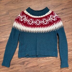 American Eagle Outfitters Teal and Red Patterned Sweater